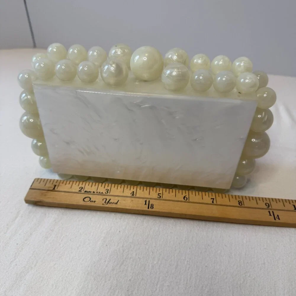 Ivory Acrylic Clutch ‎ Pearlized Beaded Purse